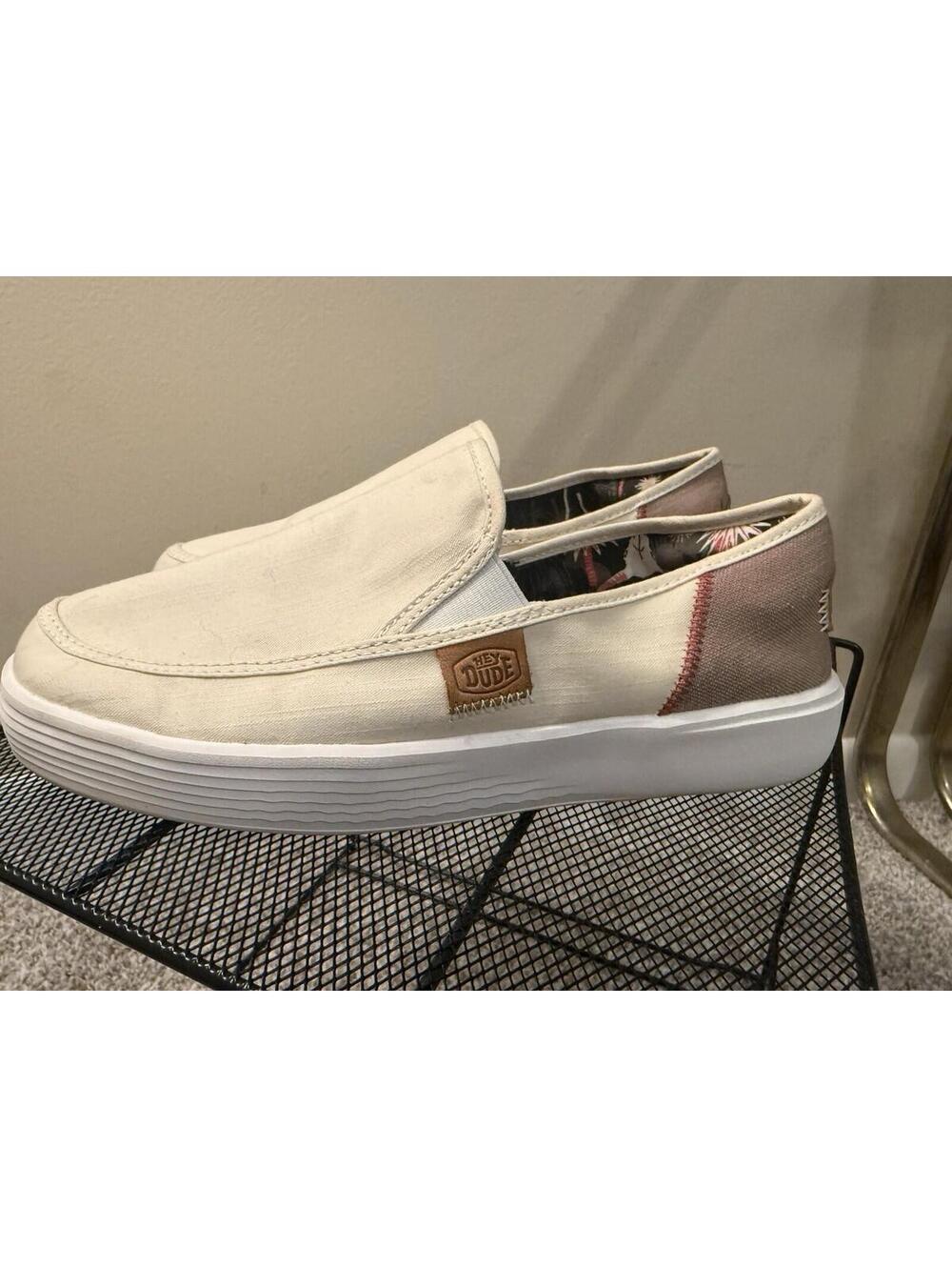 Hey Dude Sunapee W Craft Slip On Shoes - Women’s 10 - White Canvas